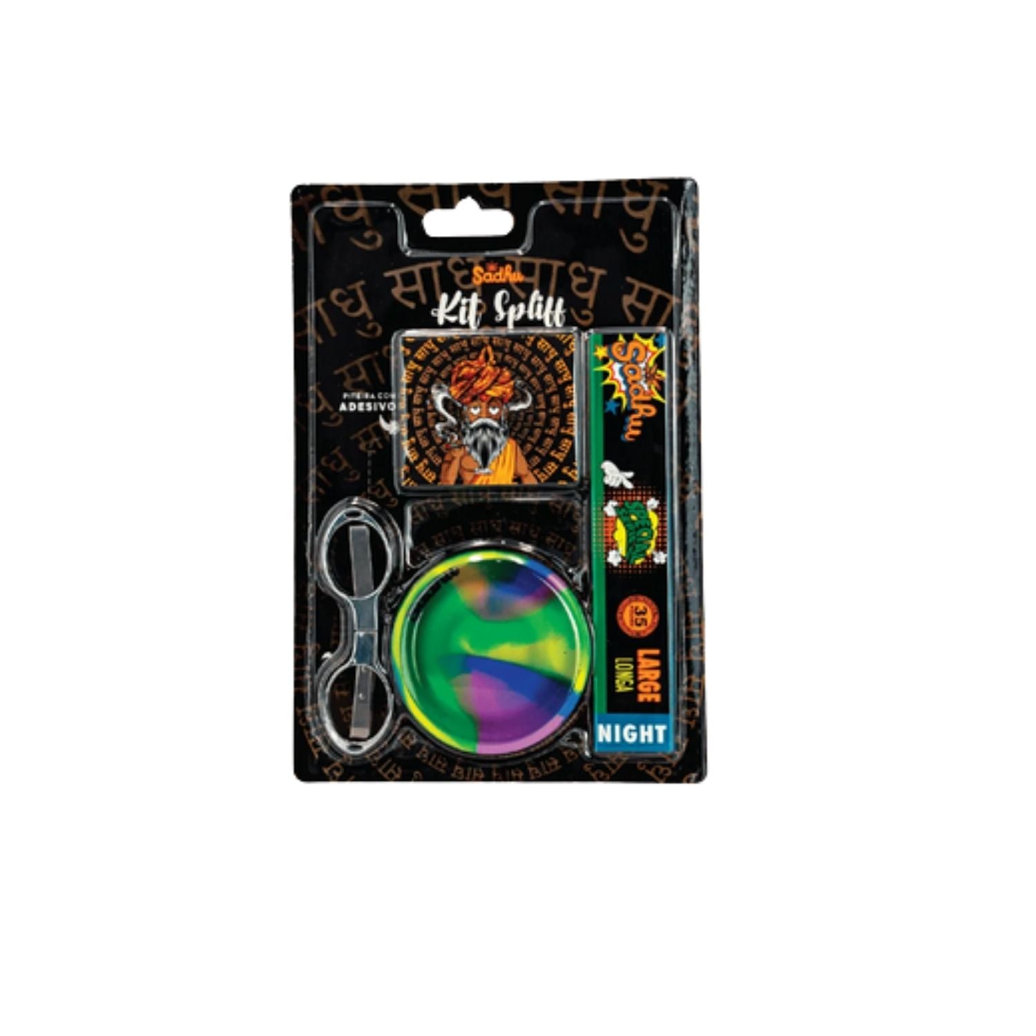Kit Spliff Sadhu com Cuia de Silicone, Tesoura, Seda e Piteira de Papel