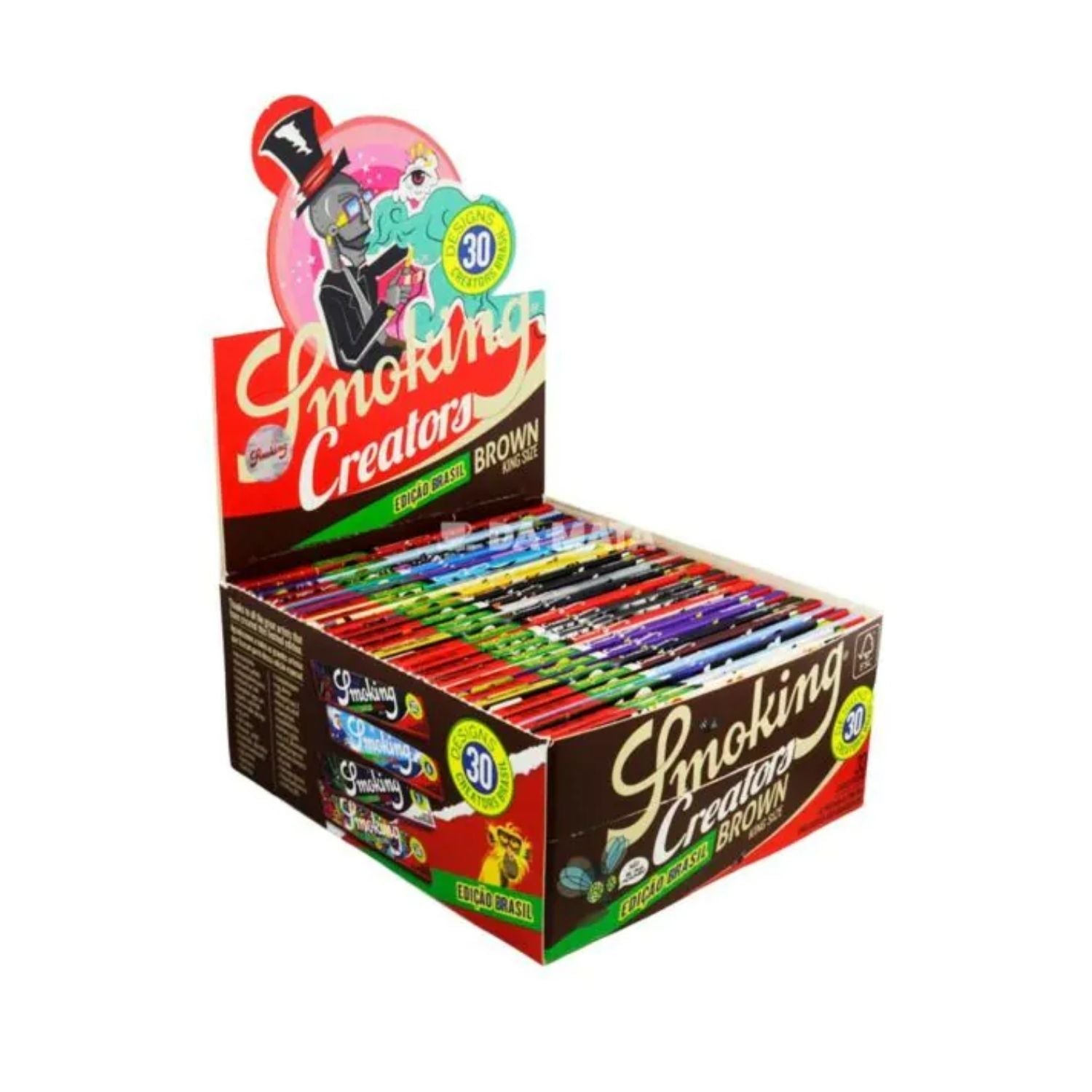 Display de Seda Smoking Brown Brasil Limitada 30 Estampas - 50 Livretos