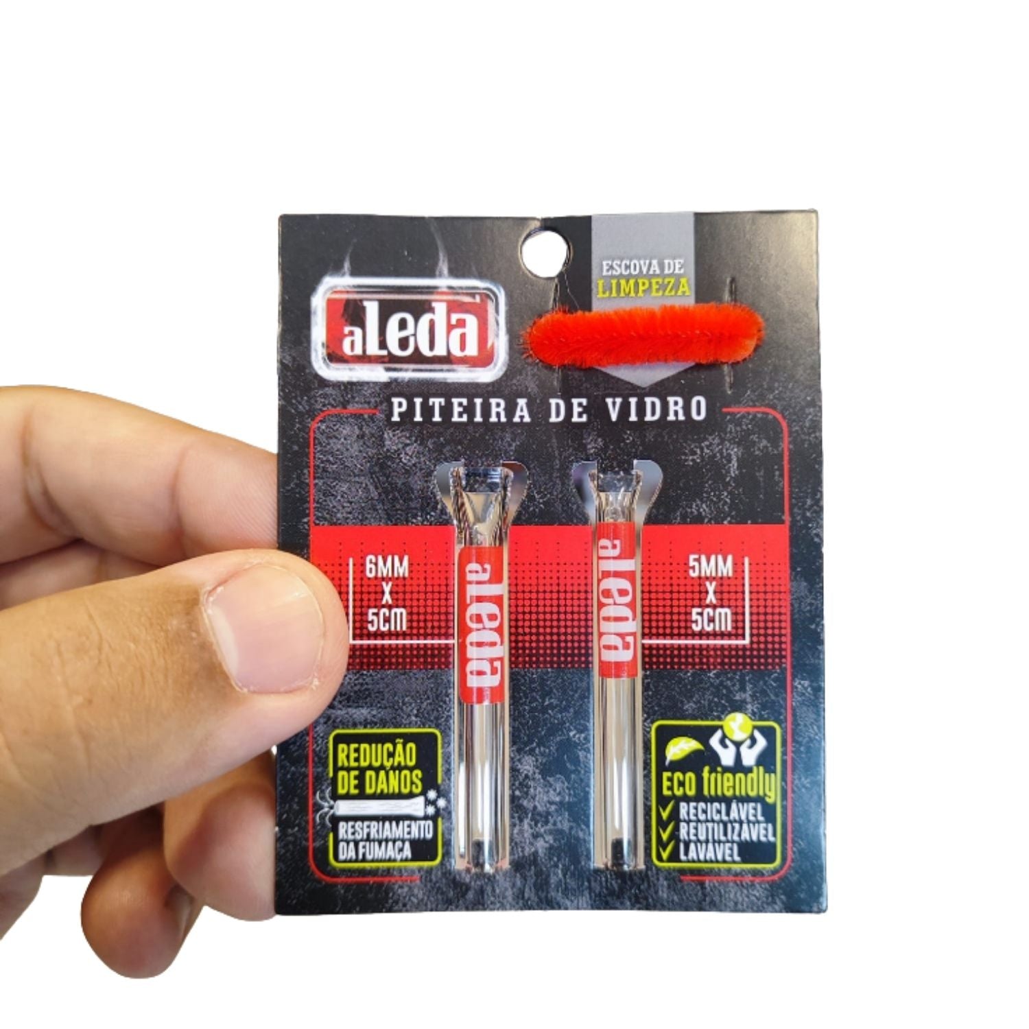 Pack com 2 Piteiras de Vidro Aleda com Limpador (5mmx5cm e 6mmx5cm)