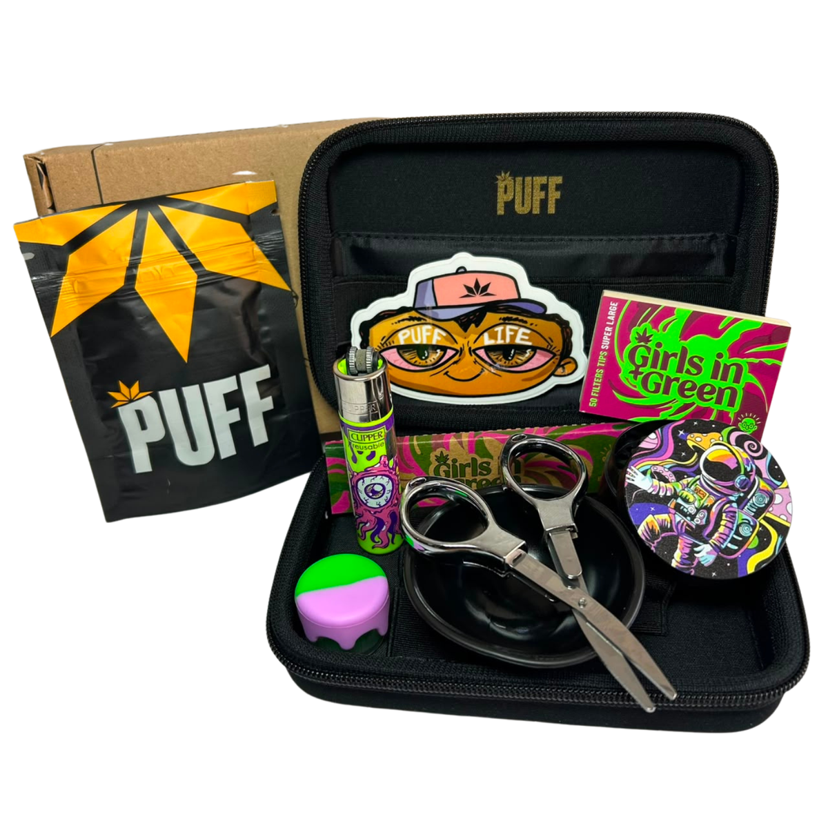 Kit Puff Life 9 Itens com Dichavador de Metal Grande