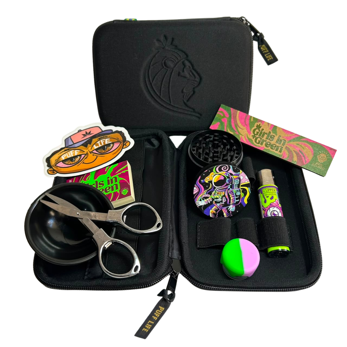 Kit Puff Life 9 Itens com Dichavador de Metal Grande