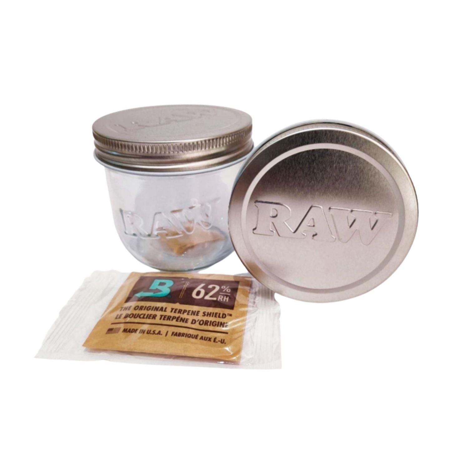 Pote Raw Hermético de vidro 10oz (273 ml) com Boveda 62% 8 Gramas