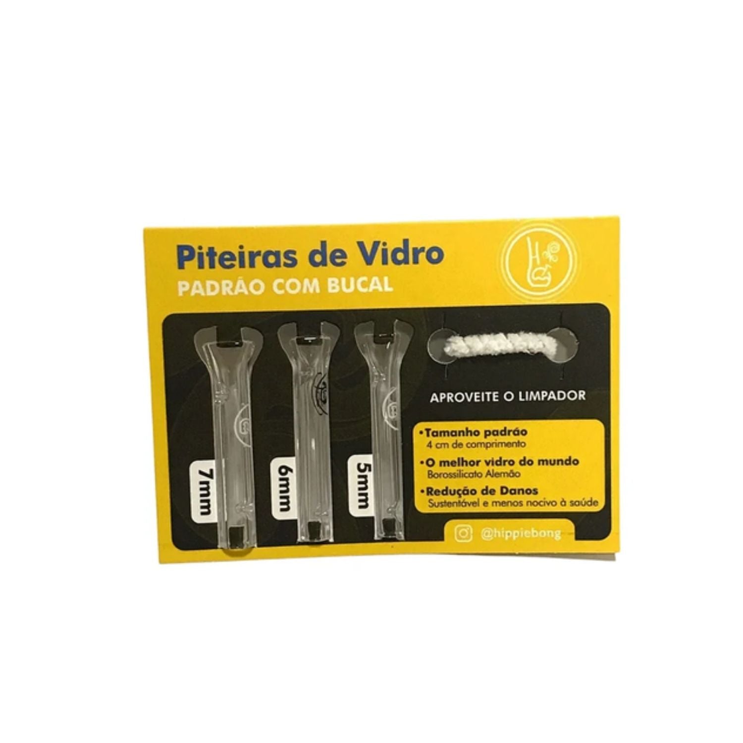 Pack 3 Piteiras de Vidro Hippie Bong Com Limpador