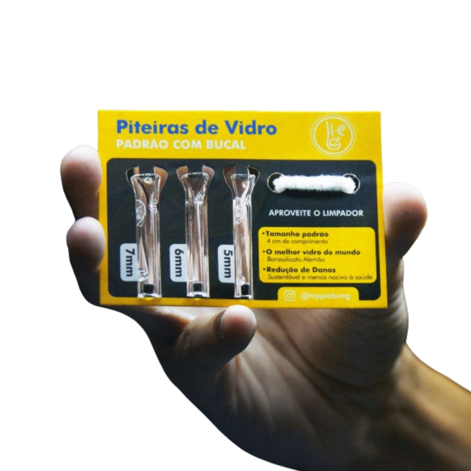 Pack 3 Piteiras de Vidro Hippie Bong Com Limpador
