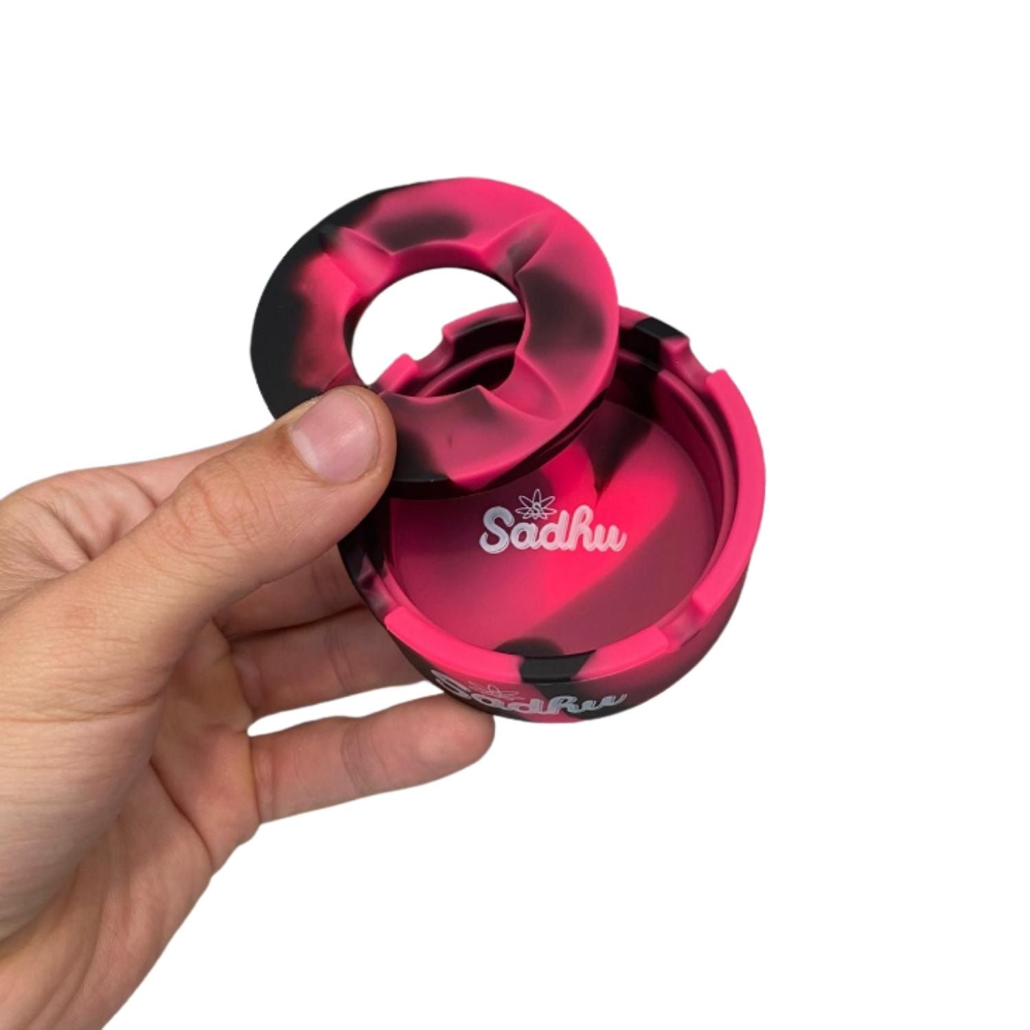 Cinzeiro de Silicone Sadhu com Tampa - 10,5cm Vinho e Preto